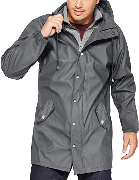 URRU Men's Waterproof Raincoat Lightweight Hooded Windbreaker Jackets Outdoor Trench Coat S-XXL