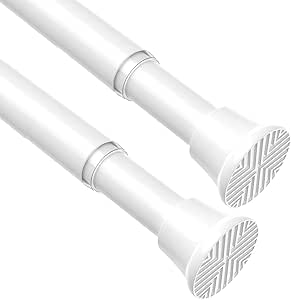 AIZESI Spring Tension Curtain Rods 23 to 48 Inch, 2Pcs White Tension Rod Tension Curtain Rod, Spring Tension Rod No Drilling Adjustable Curtain Rod Spring Loaded Curtain Rods