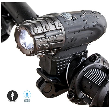 Sunspeed LED Bike Front Light - USB Rechargeable and Super Bright - Easy Install & Quick Release - 4 Light Modes - 200 Lumens White CREE 3W LED - Water resistant - Fits Various Bicycles - Increase Safety & Visibility