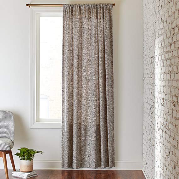 Rivet Mid-Century Modern Tweed Linen Blend Curtain, One Panel,  52" x 84", Rod Pocket, Black Pebble