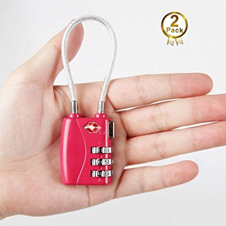 TSA Approved Luggage Locks6Colors3 Digit Combination Durable Heavy Duty Travel Baggage Lock, Padlock and Suitcase Lock (rosy red