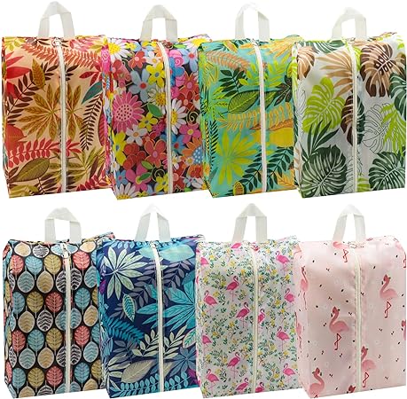 Travel Shoe Bags Waterproof Portable Shoe Storage Pouch with Handle for Men & Women, 8Pcs Tropical Style Storage Bags