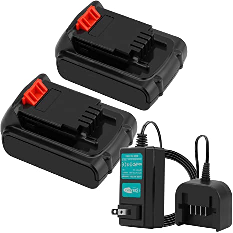 2Packs 20V 2.5Ah Li-ion for Black & Decker Replacement Battery Max Lithium LB20 LBX20 LST220 LBXR2020-OPE LBXR20B-2 LB2X4020, Include One Battery Charger