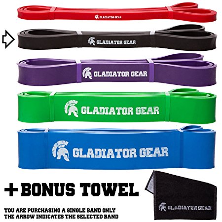 Pull Up Bands with BONUS Gym Towel & E-Guide | For Pull Up Assist, Crossfit, Stretching & Powerlifting Exercises | Premium Quality | Choose from 1 of 5 Resistance Bands | Strong, Durable & Suitable For All Pull Up Bars | Improve Your Pull Up Strength