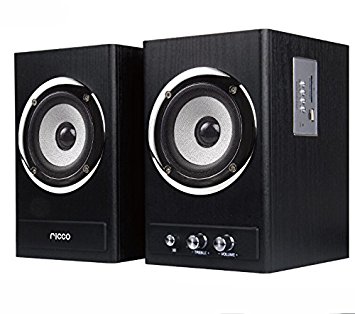 Ricco 24 W 2 Channel RMS Wooden Chrome Speaker Home Hi-Fi System with USB Flash Drive Playback T2018 - Black