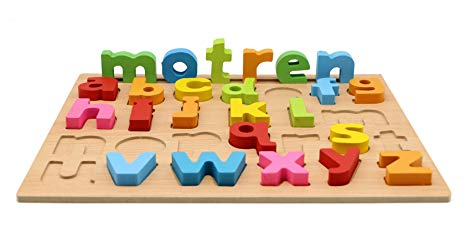Motrent Wooden Lowercase Alphabet Puzzle Board Toy for Kids