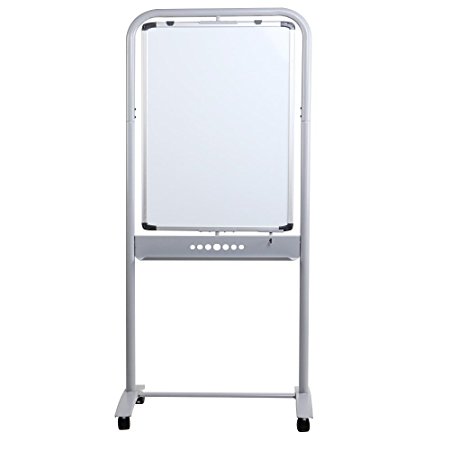 VIZ-PRO Double-Sided Magetic Mobile Whiteboard, Portrait Orientation, Steel Stand