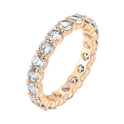 PAVOI 14K Gold Plated Cubic Zirconia Rings | 3.0mm Eternity Bands | Gold Rings for Women