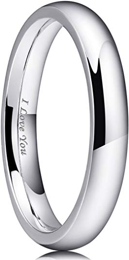 King Will Basic 2mm/3mm/4mm/5mm/6mm/7mm Stainless Steel Ring Original Color Full High Polished with Laser Etched I Love You