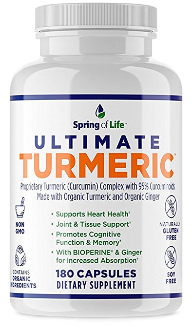 Spring of Life Ultimate Turmeric Curcumin with Bioperine 1500mg – With 95% Curcuminoids – Extra Strength Formula for Maximum Absorption, Joint Comfort & Mobility – Gluten Free - 180 Veggie Caps