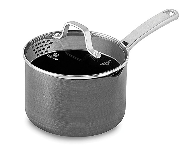 Calphalon Classic Nonstick Sauce Pan with Cover, 2.5 quart, Grey