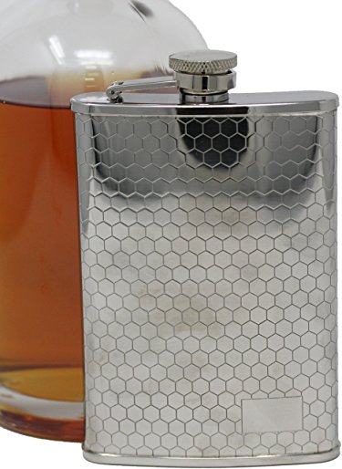 8 oz Pocket Hip Alcohol Liquor Flask in Etched Honeycomb Print - Made from 304 (18/8) Food Grade Stainless Steel