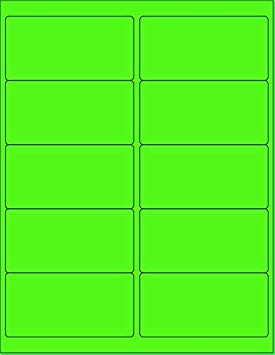 8-1/2 x 11" Neon Color High Light Fluorescent Labels for Laser & Inkjet Printer (Green Fluorescent, 4 x 2" - 10 Per Page | 250 Labels)