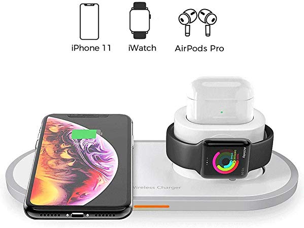 Fast Wireless Charger, KKUYI 3 in 1 Wireless Charging Dock for Airpods Pro Apple Watch Charging Station Wireless Charging Stand for iPhone 11/11 Pro/XR/Xs Max/XS/X/8/8P, Samsung Galaxy S10/S9/S8