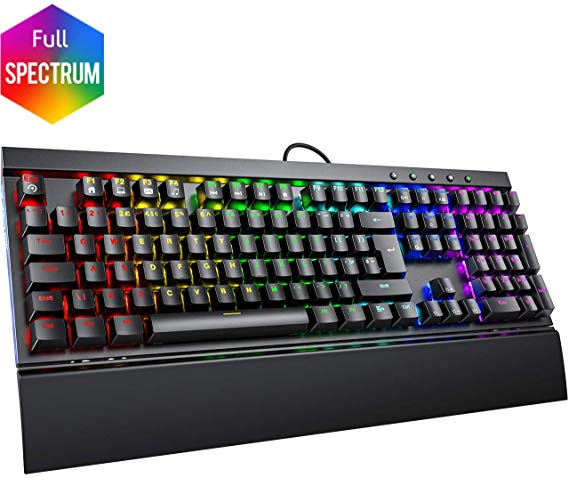 Mechanical Gaming Keyboard, PICTEK Metal Structure Mechanical Keyboard with Customizable Full-Spectrum Backlight, Comfortable Wrist Rest, 109 Keys Full Anti-ghosting Ideal for Gamer - UK Layout