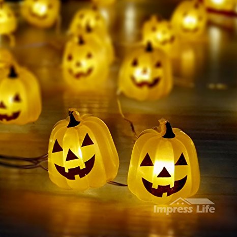 Funny Face Halloween Pumpkin Grimace LED String Lights By IMPRESS LIFE Copper Flexible Wire 10 ft 40 LEDs with Remote for Outdoor, Indoor, Halloween, Cosplay Parties Home Decorations