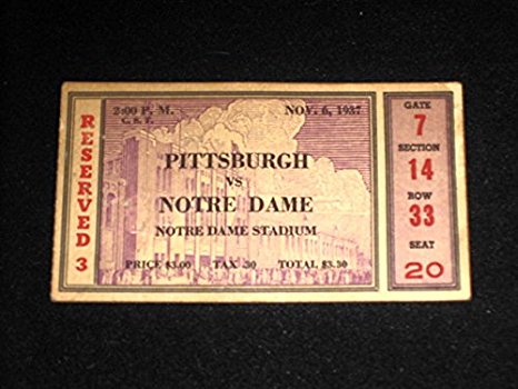 NOTRE DAME vs PITTSBURGH Ticket - 1937