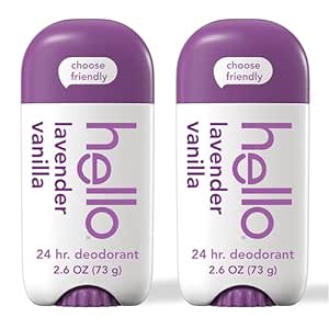 Hello Lavender Vanilla Aluminum Free Deodorant for Women and Men, 2.6 oz Stick, 2 Pack