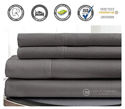 Coit & Campbell Hotel Collection 400 Thread Count 100% Cotton Sateen Sheet Set, Full Dark Grey