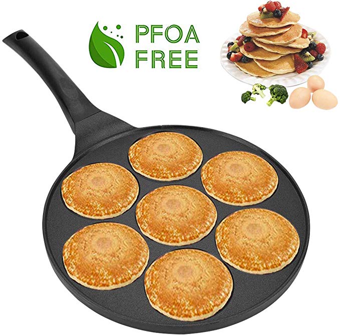 FRUITEAM Pancake Pan Nonstick Griddle 10 Inch Pancake Maker Mini Pancake and Flapjack 7 Mold Blini Pan for Son Daughter Gifts from Mom