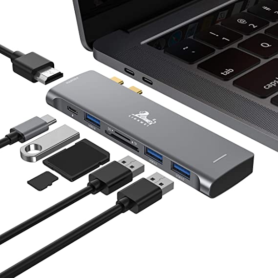 USB C Hub Adapter for MacBook Pro 2020-2016 13" 15",USB C Hub for MacBook Air 2019/2018, MacBook pro Dongle Multiport HDMI 4K@60HZ, Thunderbolt 3,3 X USB 3.0 and SD/Micro Card Readers (Space Gray)