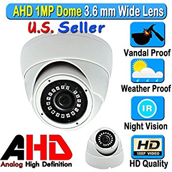 LEXA AHD 1MP 720P Dome 1/4" Sensor 3.6mm Wide Angle Lens Vandal Weather Water Proof Night Vision BNC Connection Outdoor CCTV White Camera High Definition HD