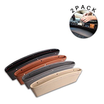 Car Seat PU Leather Console Gap Filler Side Pocket and Catcher Organizer Interior Accessories，Set of 2 (Black)