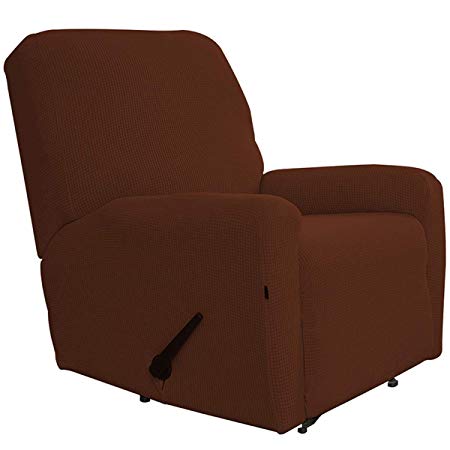 Easy-Going Stretch Recliner Slipcovers, Sofa Covers,4 Pieces Furniture Protector with Elastic Bottom,Straps, Couch Shield with Pocket,Polyester Spandex Jacquard Fabric Small Checks (Recliner,Coffee)