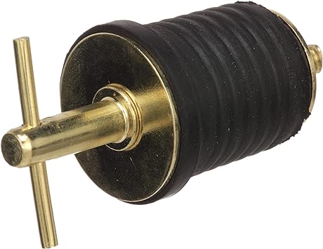 Attwood 11587-4 T-Handle Drain Plug, for 1-Inch-Diameter Drains, Locks in Place, Brass-Plated Handle