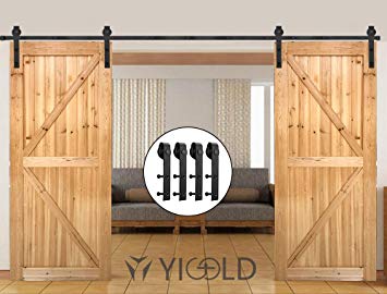 10ft Sliding Barn Door Hardware Kit,Hardware for Barn Doors Antique Style,Slide Smoothly Quietly,Factory Outlet Upgraded Version Quality Carbon Steel-(J Shape Hanger,Double Door;Black)