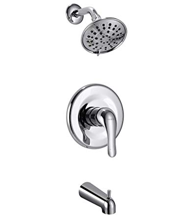 Shower Faucet, Single-Function Tub and Shower Faucet Set with 3-Setting Spray Shower Head and Tub Spout, Chrome (Rough in Valve Included)