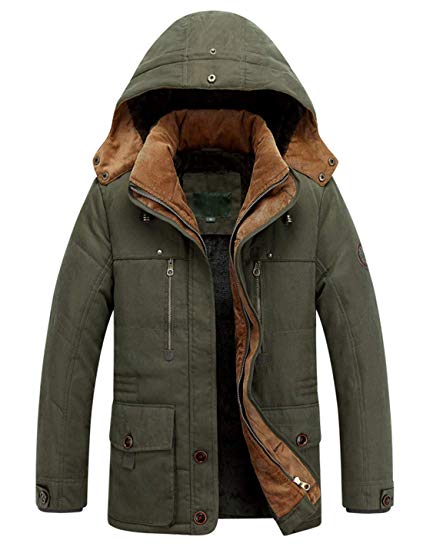 Lentta Men's Casual Winter Warm Thick Hooded Heavy Fleece Lined Parka Jacket Coat