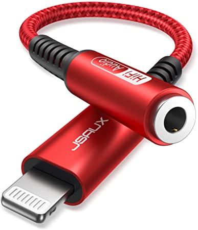 Headphone Adapter for iPhone, JSAUX【Apple MFi Certified】Lightning to 3.5mm Female Headphone Jack Adapter iPhone Aux Audio Adaptor 3.5mm Jack Dongle for iPhone 12 Mini 12 Pro 11 8 7 X XR XS-Red