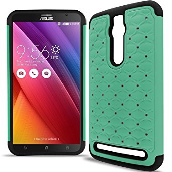 Asus Zenfone 2 Case, CoverON® [Aurora Series] Cute Rhinestone Bling Studded Hybrid Diamond Cover Skin Phone Case For Asus Zenfone 2 (5.5") - Teal & Black