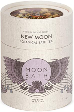 New Moon Botanical Bath Tea | Herbal Ayurvedic Bath Soak to Calm & Soothe w/ Lavender, Jasmine & Chamomile. Organic & Natural Body Care for Lunar Alignment. For Vata Dosha. Loose Leaf Flowers. 2 BATHS