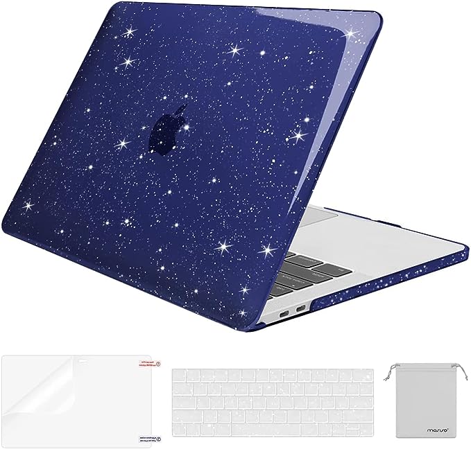 MOSISO Compatible with MacBook Pro 13 inch Case M2 2023, 2022, 2021-2016 A2338 M1 A2251 A2289 A2159 A1989 A1708 A1706, Sparkly Plastic Hard Shell Case&Keyboard Skin&Screen Protector&Pouch, Blue