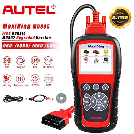 AUTEL MaxiDiag MD805 (MD802 Maxidiag Elite Full System) Code Reader OBD2 Diagnostic Tool Support OLS/EPB/transmission/Airbag  CAN OBDII better than Autel MD802