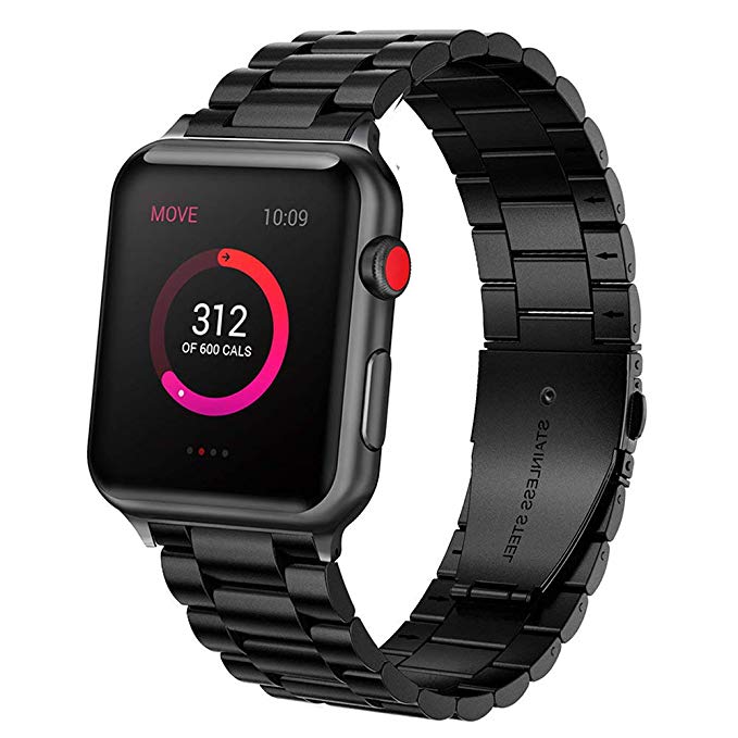 Ayeger Stainless Steel Band Compatible with Apple Watch 44mm 42mm Series 4 Series 3,Series 2, Series 1 Men,Women Compatible iWatch Metal Link Bracelet(Black 44mm 42mm)