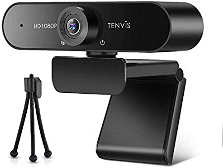 TENVIS 1080P Webcam FULL HD Webcam with 120° Wide Angle, Streaming Camera with Microphone, Low Light Correction, Plug & Play, with Tripod, PC/Win/Mac OS/Skype/Zoom/YouTube, Business Conference Live
