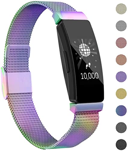 Intoval Bands Compatible with Fitbit Inspire HR Bands/Fitbit Inspire Bands, Stainless Steel Replacement Bands for Men Women (Small, Colorful)