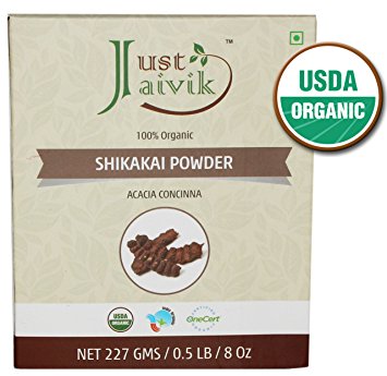 Just Jaivik 100% Organic Shikakai Powder - Certified Organic by OneCert Asia , 227 gms / 1/2 LB Pound / 08 Oz - Acacia Concina - (AN USDA Organic Herb)