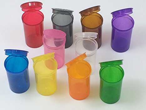 (10) Cute Containers Squeezies Squeeze Top Cap Plastic Prescription RX Vials - 19 DRAM RX Medicine Containers in Different Colors Transparent Green, Red, Blue, Pink, Clear, Charcoal, Yellow, Orange, Umber, Purple (19 Dram) (19 Dram, Mixed)