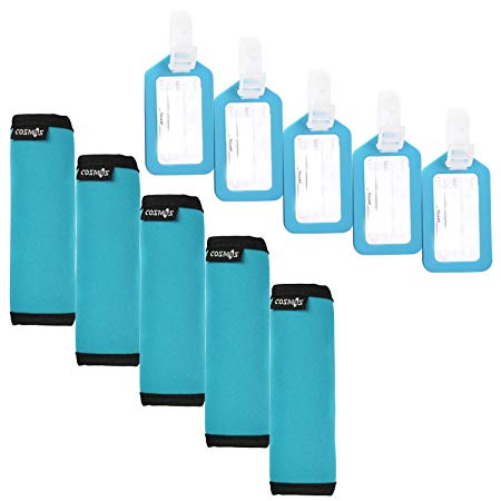 Cosmos 5 PCS Comfort Neoprene Handle Wraps/Grip /Identifier for Travel Bag Luggage Suitcase   5 PCS Travel Accessories Luggage Tag Identifier (Aqua Blue)