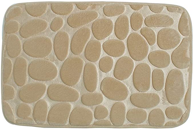 MXCELL Bath Mat Rug 24 inches x 16 inches Flannel Fabric Memory Foam Fill Washable Non-Slip Absorbent for Bathroom Kitchen Light Camel