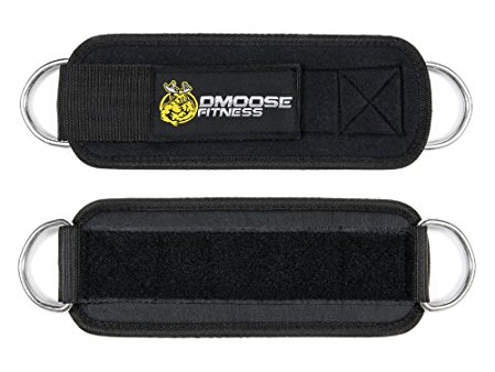 Ankle Straps for Cable Machines by DMoose Fitness (Pair) - Strong Velcro, Double D-Ring, Adjustable Comfort fit Neoprene - Premium Ankle Cuffs to Enhance Abs, Glute & Leg Workouts - For Men & Women