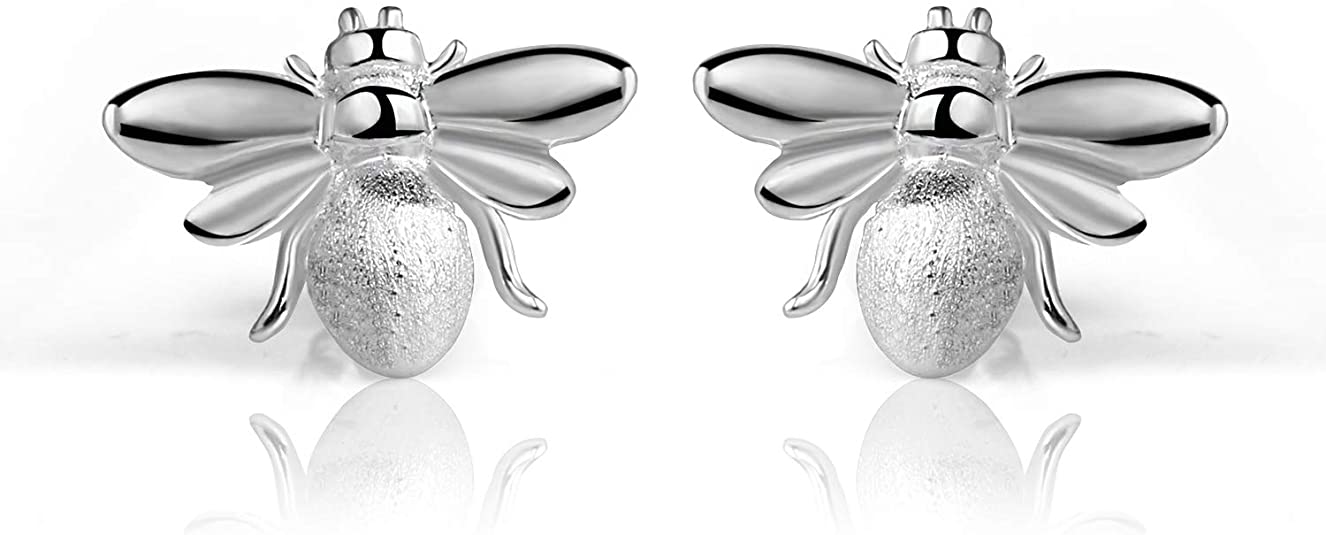 Lotus Fun S925 Sterling Silver Stud Earrings Sweet Honey Bee Stud Earrings Most Popular Handmade Unique Jewellery for Women and Girls