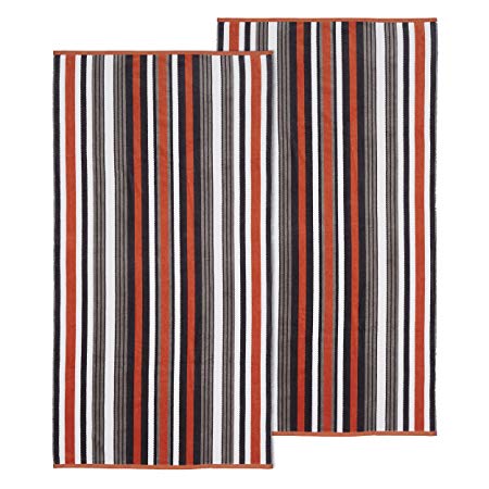 Superior 100% Cotton 550 GSM, Soft, Plush and Highly Absorbent Rope Stripe Textured Oversized Beach Towel (Set of 2)