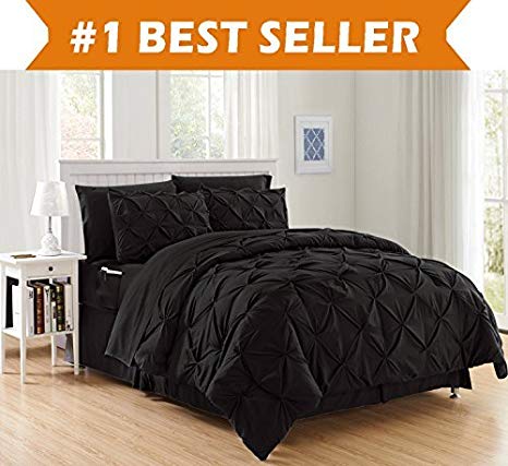 Luxury Best, Softest, Coziest 6-PIECE Bed-in-a-Bag Comforter Set on Amazon! Elegant Comfort - Silky Soft Complete Set Includes Bed Sheet Set with Double Sided Storage Pockets, Twin/Twin XL, Black