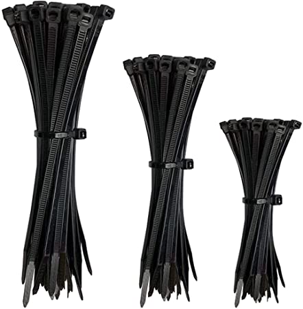 Oksdown 150 Pack Premium Plastic Cable Ties Black 0.14 Inch/3.6mm Strong Nylon Self Locking Zip Tie Wraps Heavy Duty Assorted in Sizes 4 6 8 Inch 50 Pcs Per Size (100/150/200mm)Wire Cord Management