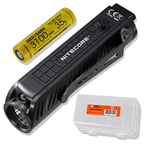 Nitecore P18 1800 Lumen Compact Flashlight with Silent Tactical Switch and Auxiliary Red LED Rechargeable Battery and LumenTac Battery Organizer